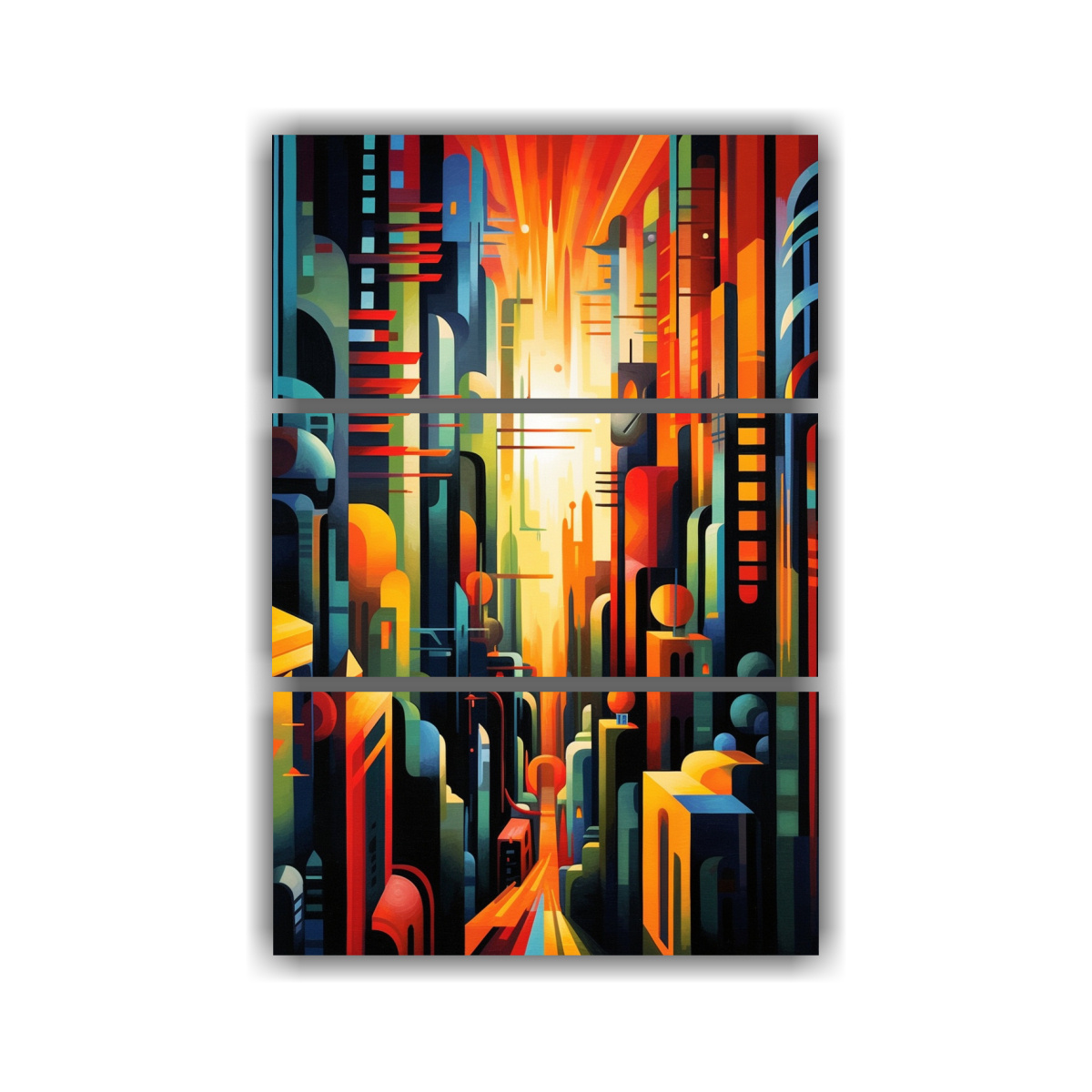 SET 3 CUADROS ACUARELA ÉPOCA CIUDAD FUTURISTA 40X60 CM - 1