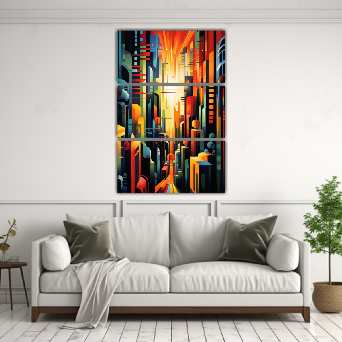 SET 3 CUADROS ACUARELA ÉPOCA CIUDAD FUTURISTA 40X60 CM - 2
