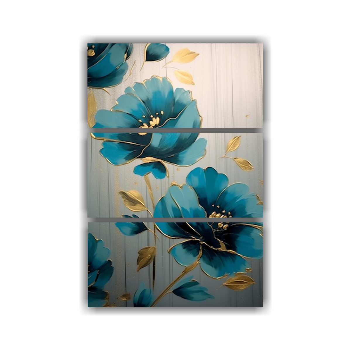 CUADRO DECORATIVO DE FLORES AZULES CON HOJAS 70X105 CM - 1