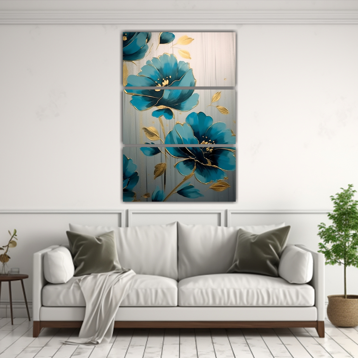 CUADRO DECORATIVO DE FLORES AZULES CON HOJAS 70X105 CM - 2