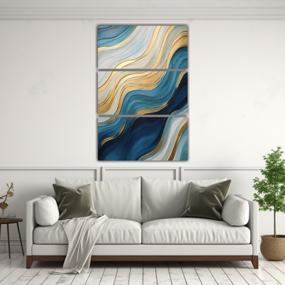 PINTURA ABSTRACTA EN TONOS DORADOS, AZULES Y 50X75 CM - 2
