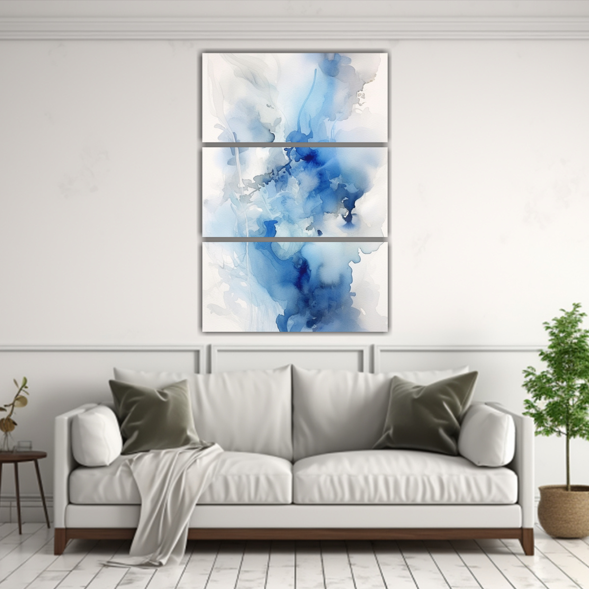CUADRO ORIGINAL TRES ARTES MODERNO BLANCO Y AZUL 80X120 CM - 2