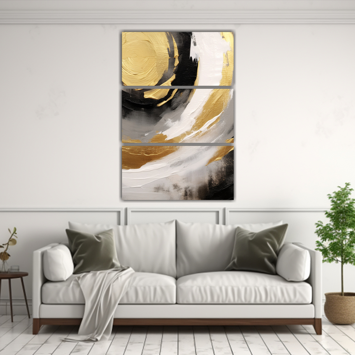 PINTURA ACRÍLICA ABSTRACTA EN NEGRO Y DORADO EN 140X210 CM - 2