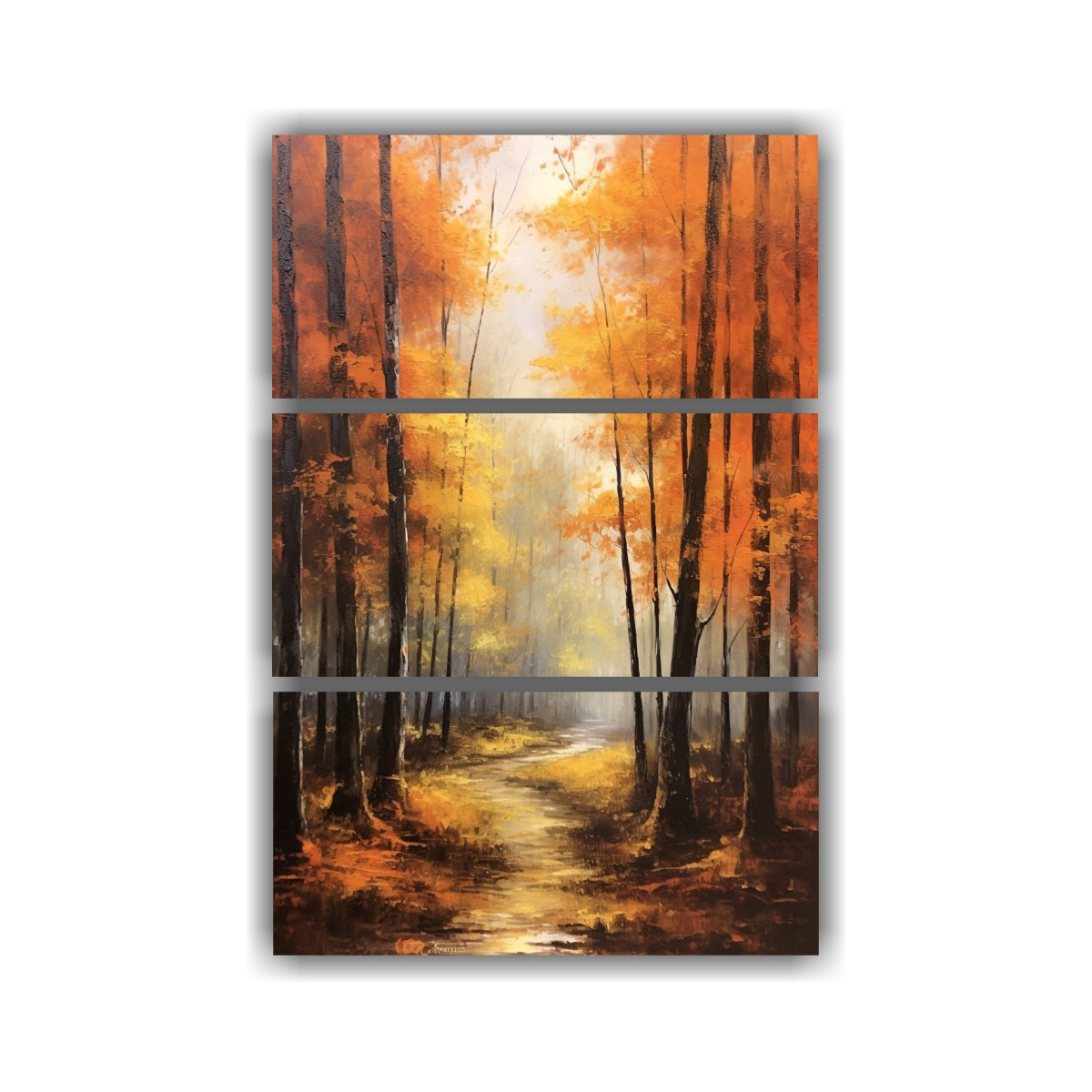 CUADROS INTENSOS DE PAISAJE DE BOSQUE DE OTOÑO 140X210 CM - 1