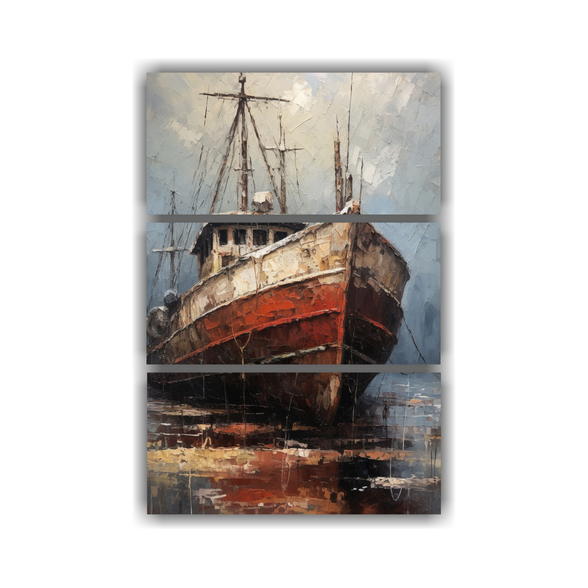 PINTURA HERMOSO MINIMALISMO DE BARCO PESQUERO Y 100X150 CM - 1