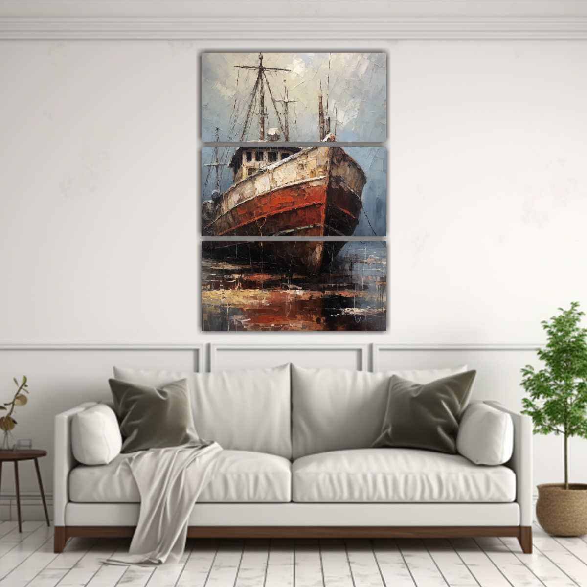 PINTURA HERMOSO MINIMALISMO DE BARCO PESQUERO Y 100X150 CM - 2