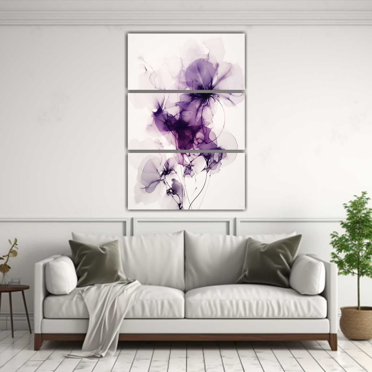 PINTURAS ABSTRACTAS DE FLORES MORADAS Y BLANCAS 120X180 CM - 2