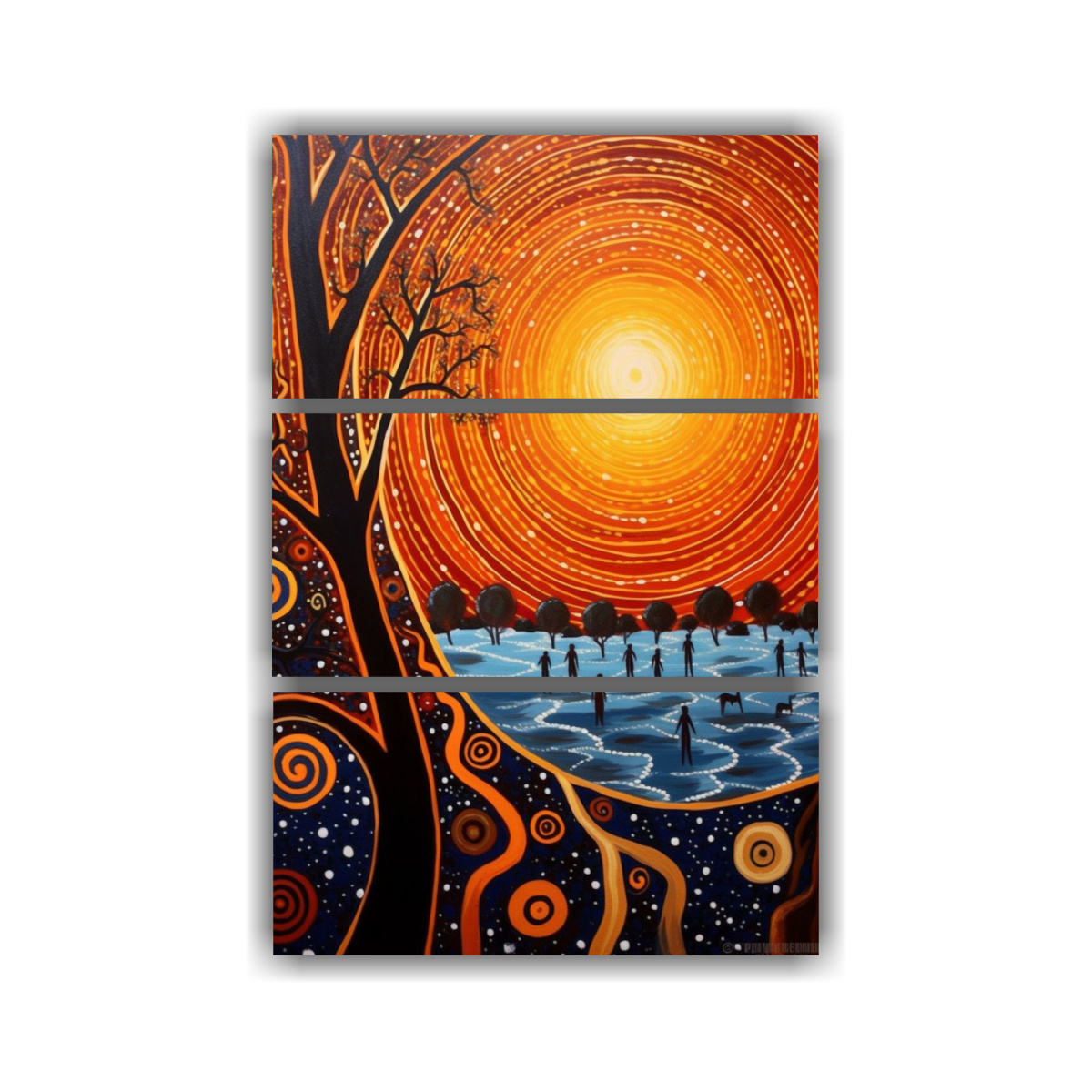 PINTURAS DECORATIVAS ESTILO ARTE ABORIGEN EN TRES 120X180 CM - 1