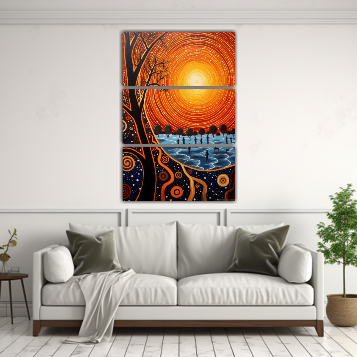 PINTURAS DECORATIVAS ESTILO ARTE ABORIGEN EN TRES 120X180 CM - 2