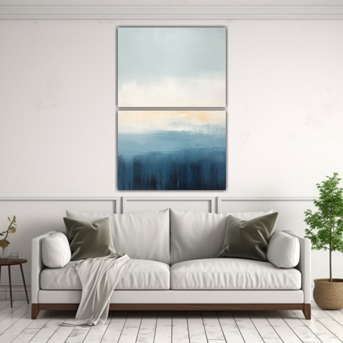 PINTURA ABSTRACTA AZUL CON FONDO OCRE PARA 50X80 CM - 2