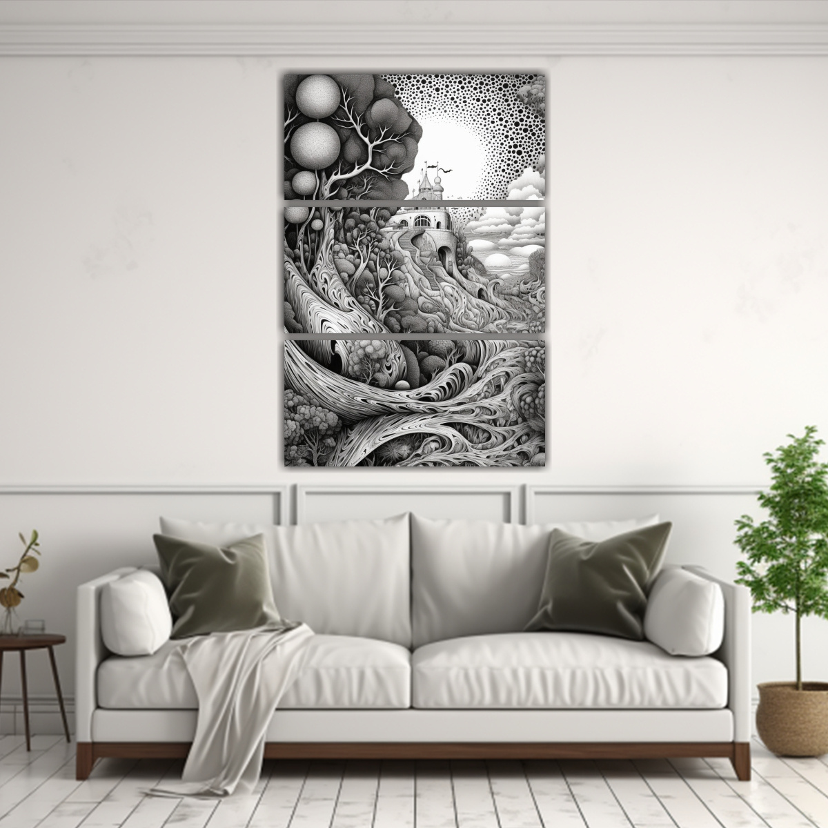 PINTURA DECORATIVA TRES ARTES CON PAISAJE 80X120 CM - 2