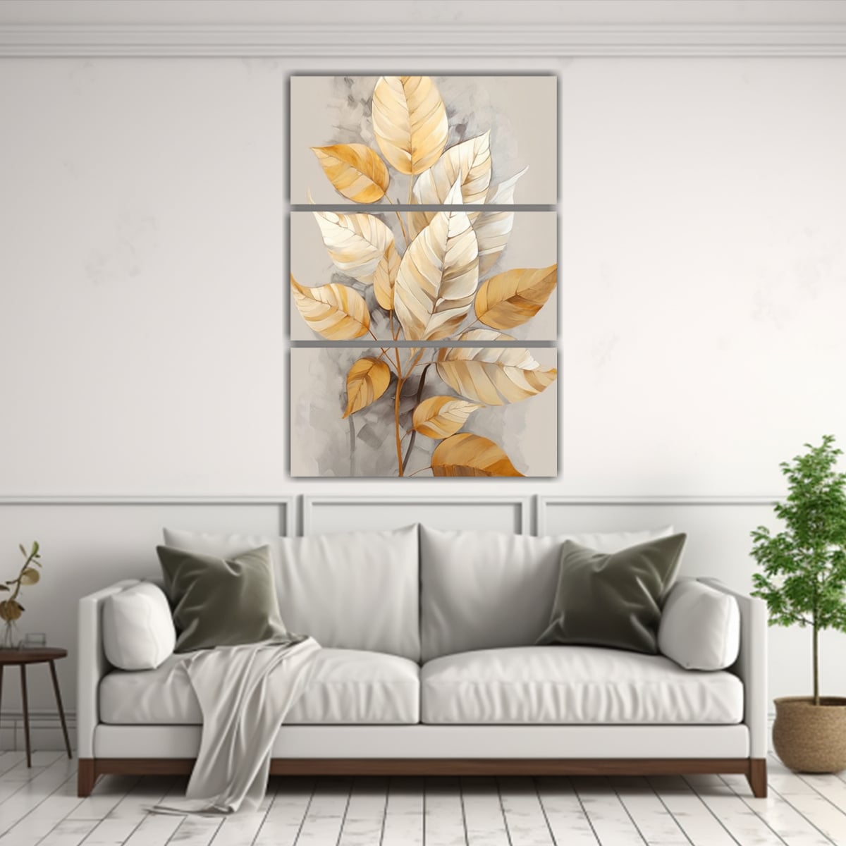 CUADRO DE HOJAS DORADAS EN FONDO GRIS, ESTILO 160X240 CM - 2