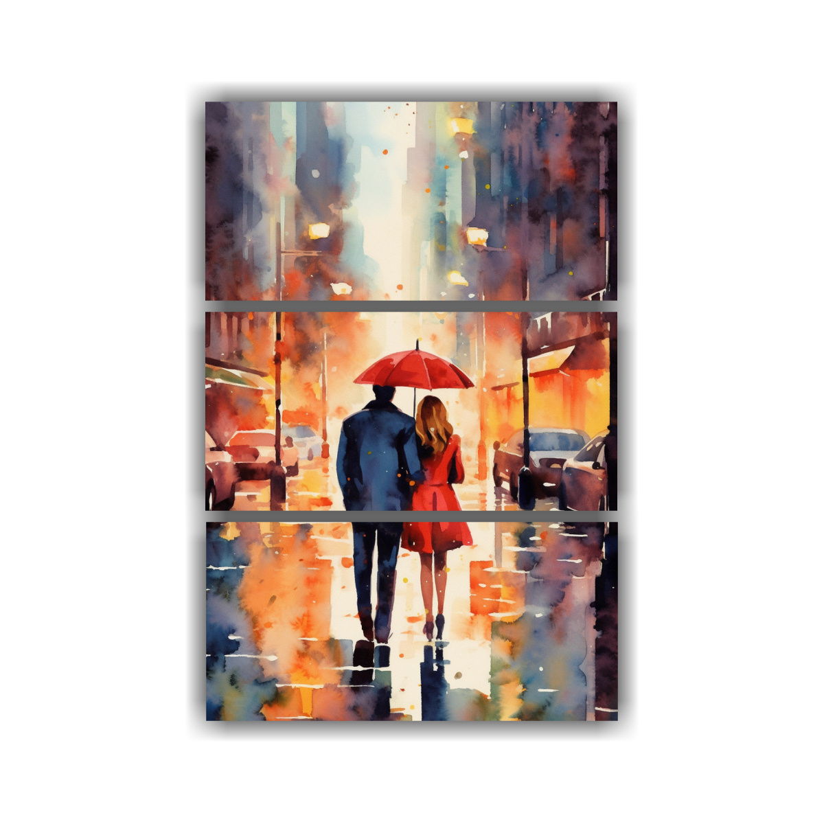 PAREJA EN ESCENA DE CIUDAD LLUVIOSA, CUADROS 100X150 CM - 1