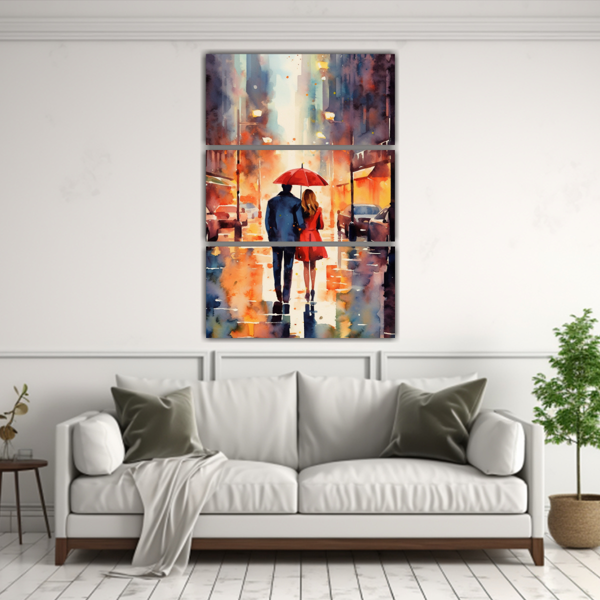 PAREJA EN ESCENA DE CIUDAD LLUVIOSA, CUADROS 100X150 CM - 2