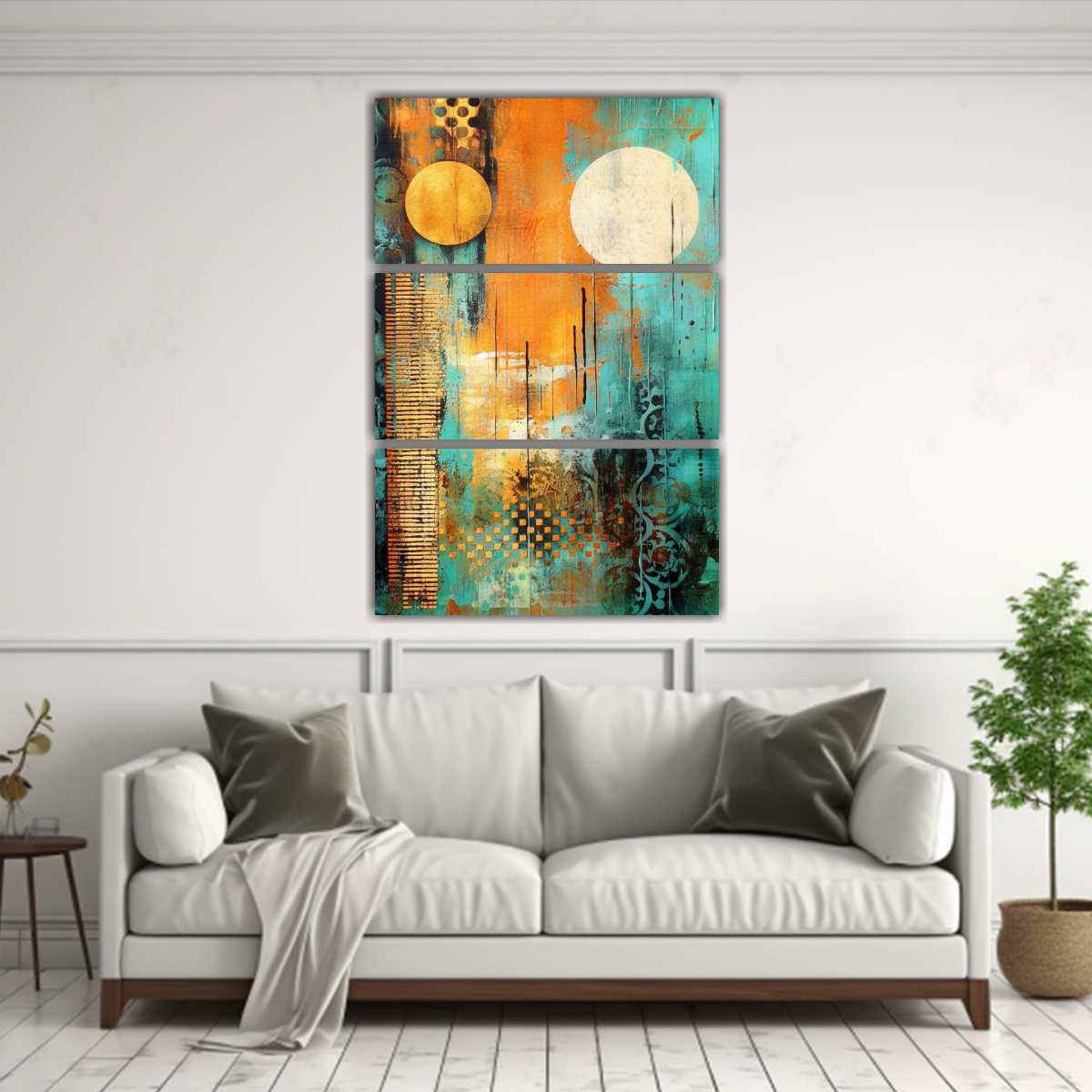 SET 3 CUADROS TONOS SIMÉTRICOS ABSTRACTOS 72 80X120 CM - 2