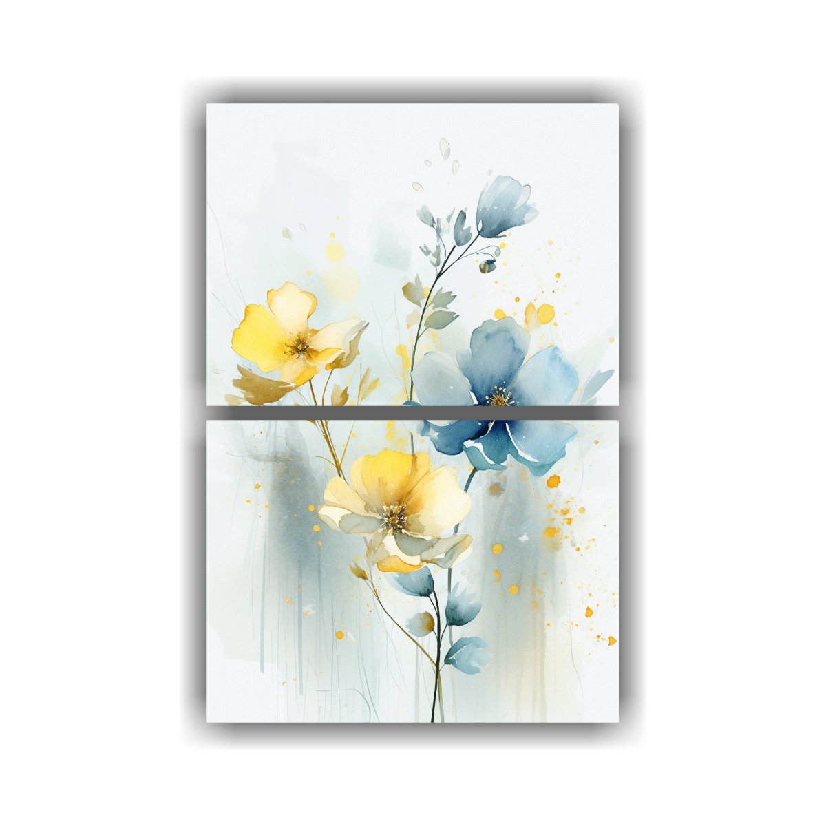 PINTURA ACUARELA FLORES AZULES Y AMARILLAS 30X40 CM - 1
