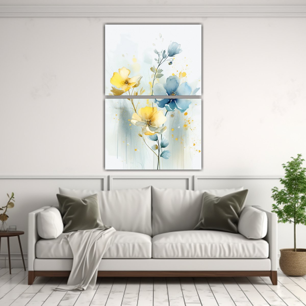 PINTURA ACUARELA FLORES AZULES Y AMARILLAS 30X40 CM - 2