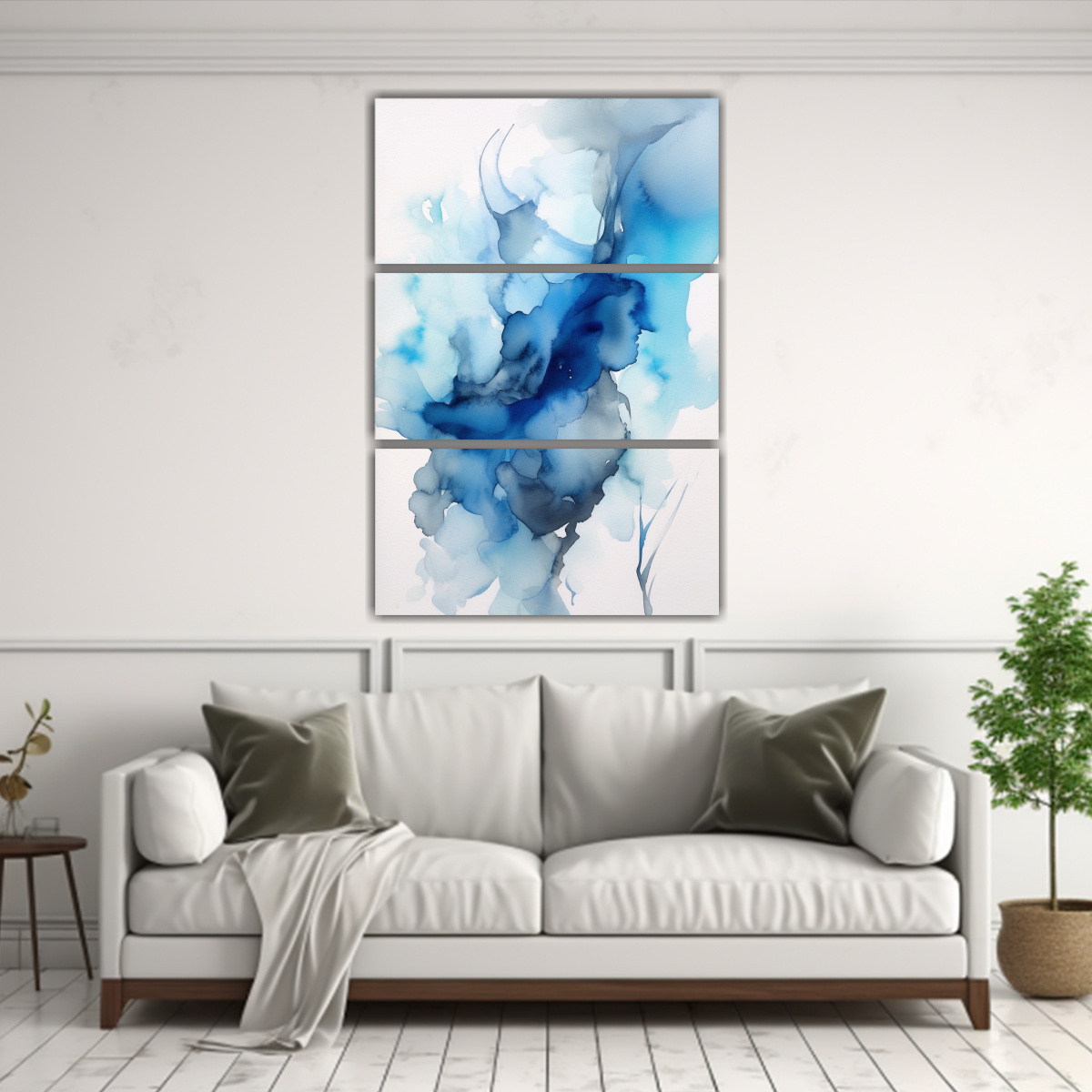PINTURAS ABSTRACTAS AZULES EN ACUARELA DE ÉPOCA 160X240 CM - 2