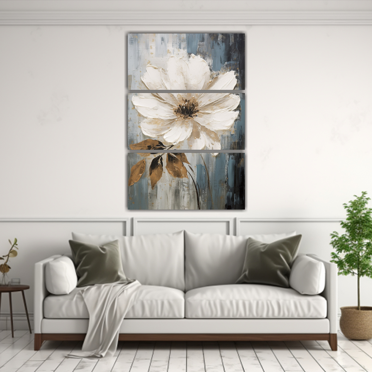PINTURA DECORATIVA EN LIENZO DE FLOR BLANCA EN 70X105 CM - 2