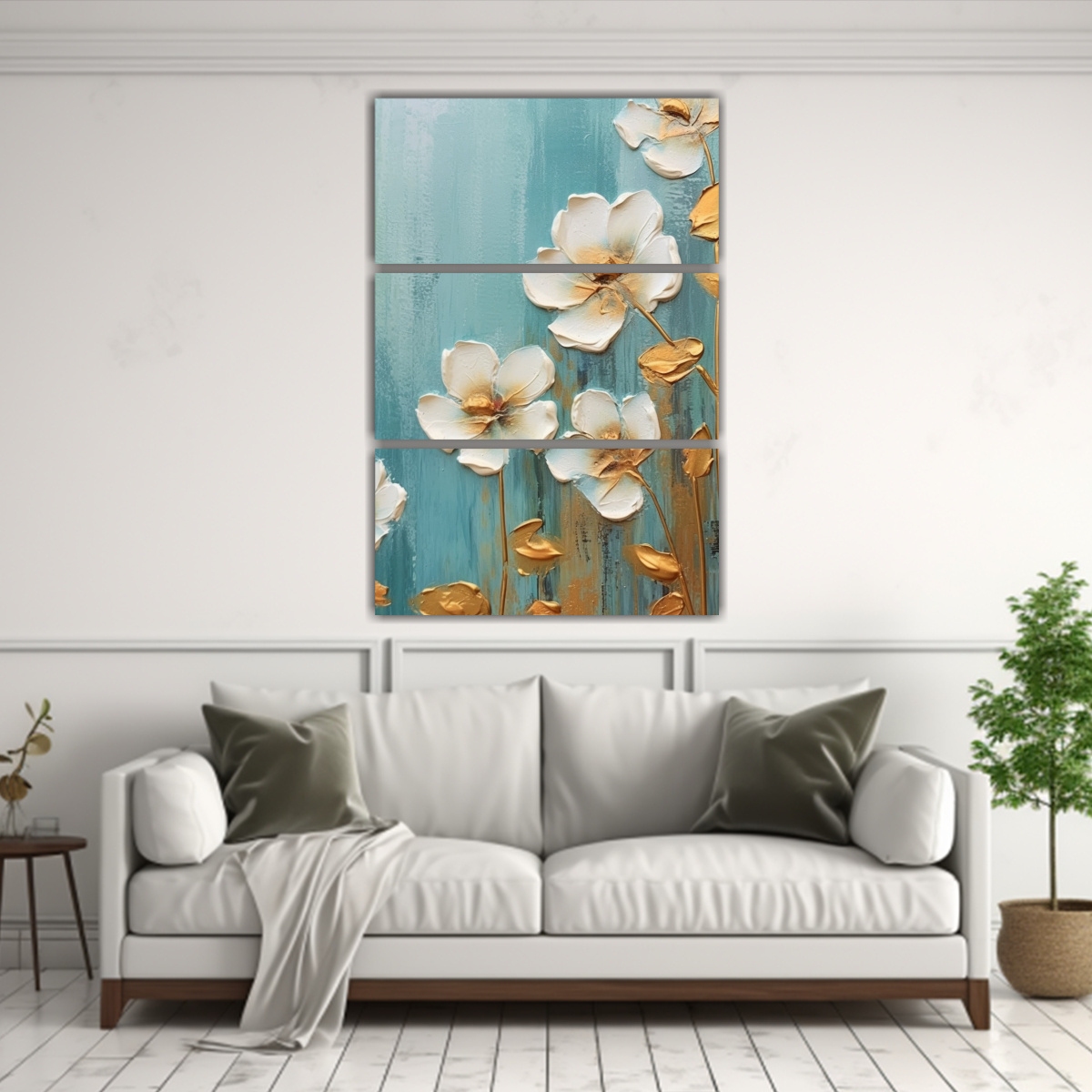 PINTURA DE FLORES Y HOJAS EN LIENZO PARA 80X120 CM - 2