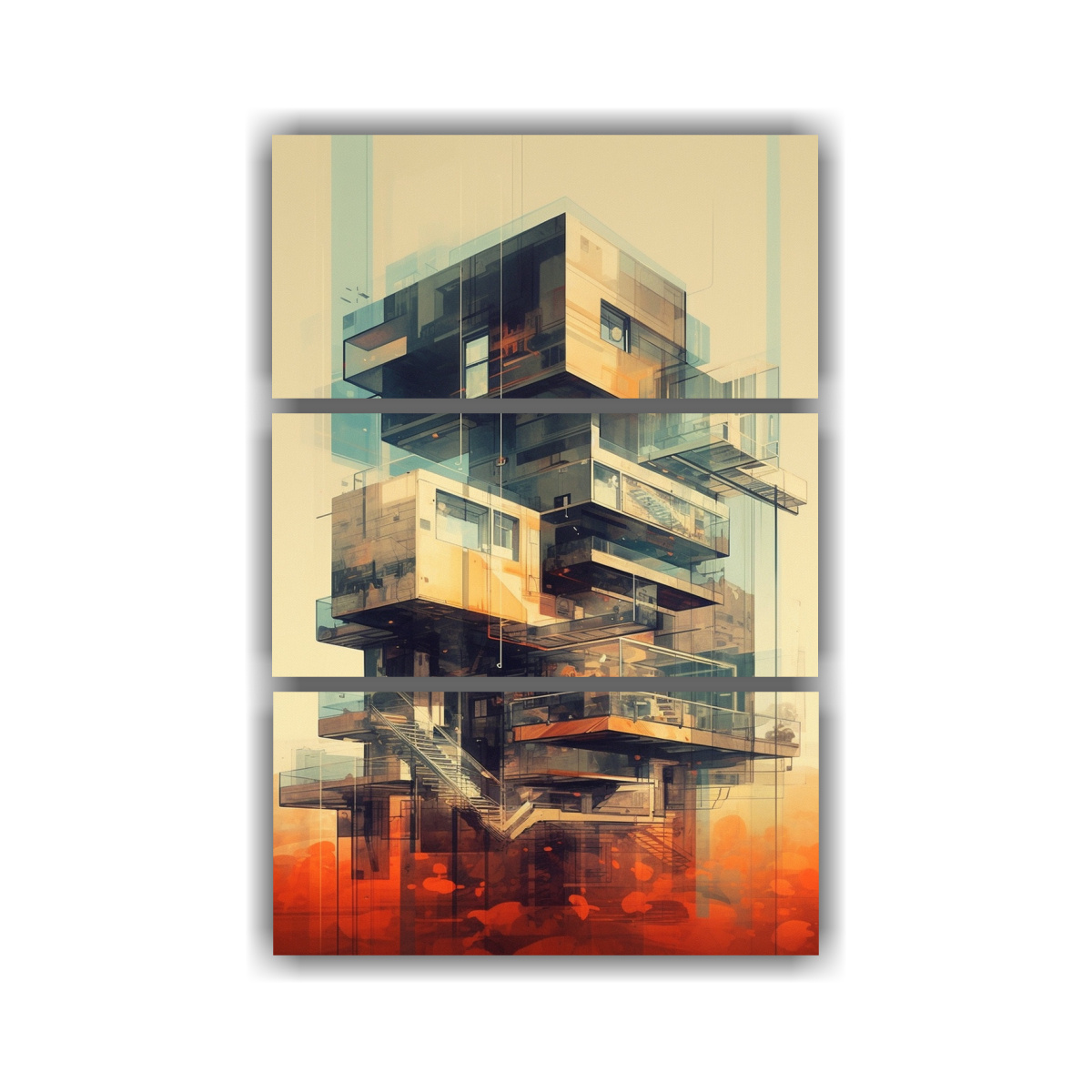 SET 3 CUADRO CANVAS CALIDOS ALEGRE ARQUITECTURA 140X210 CM - 1