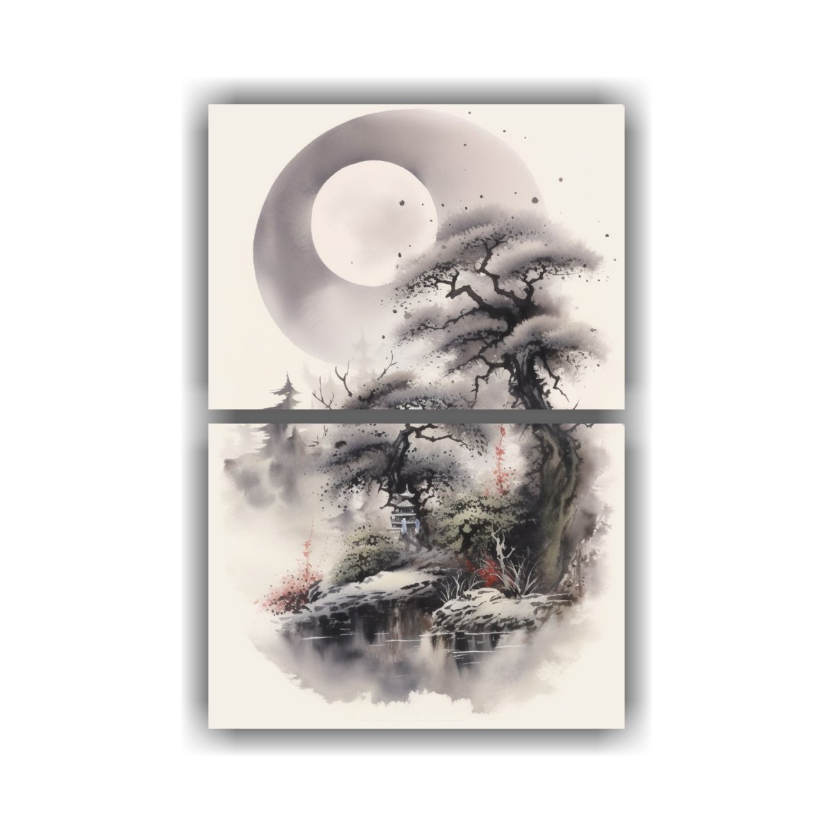 PINTURAS DECORATIVAS DE LUNA Y NOCHE EN TINTA Y 60X80 CM - 1