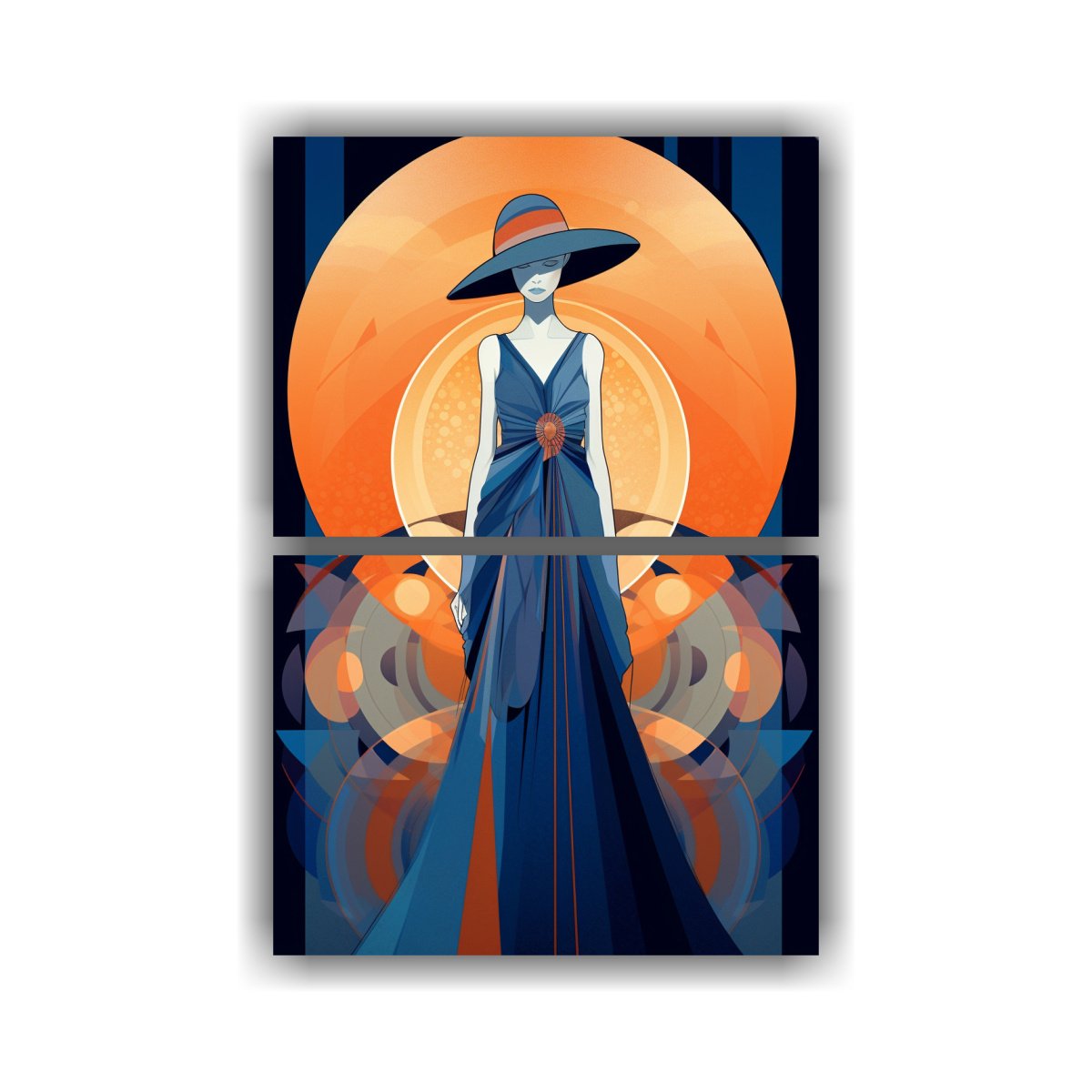 DÍPTICO ACUARELA MUJER SOLEADA INDIGO Y NARANJA 50X80 CM - 1