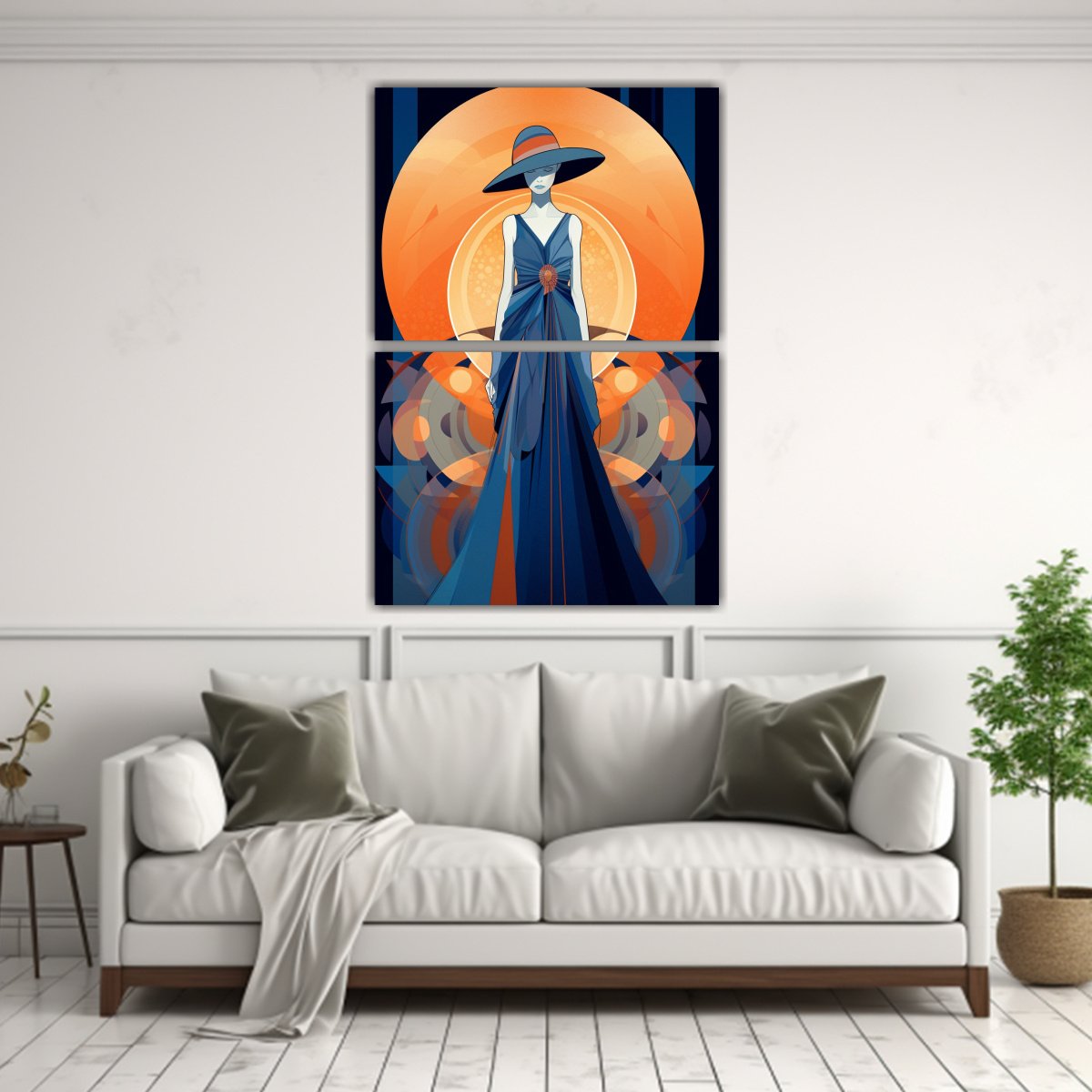 DÍPTICO ACUARELA MUJER SOLEADA INDIGO Y NARANJA 50X80 CM - 2