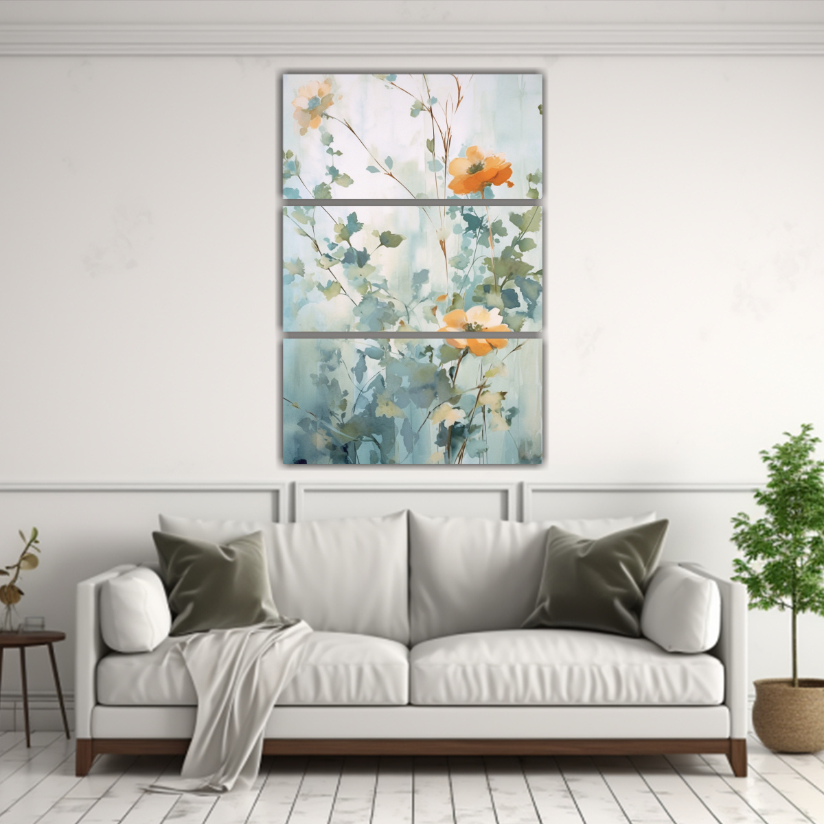 PINTURA ACUARELA FLORES HOJAS RAMA: 60X90 CM - 2