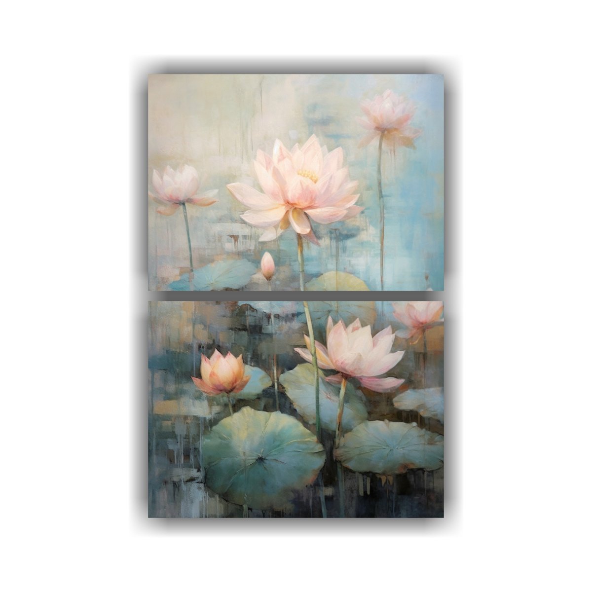 DOS LIENZOS IMPRESO FLORES DE LOTO ROSADAS EN VER 40X60 CM - 1