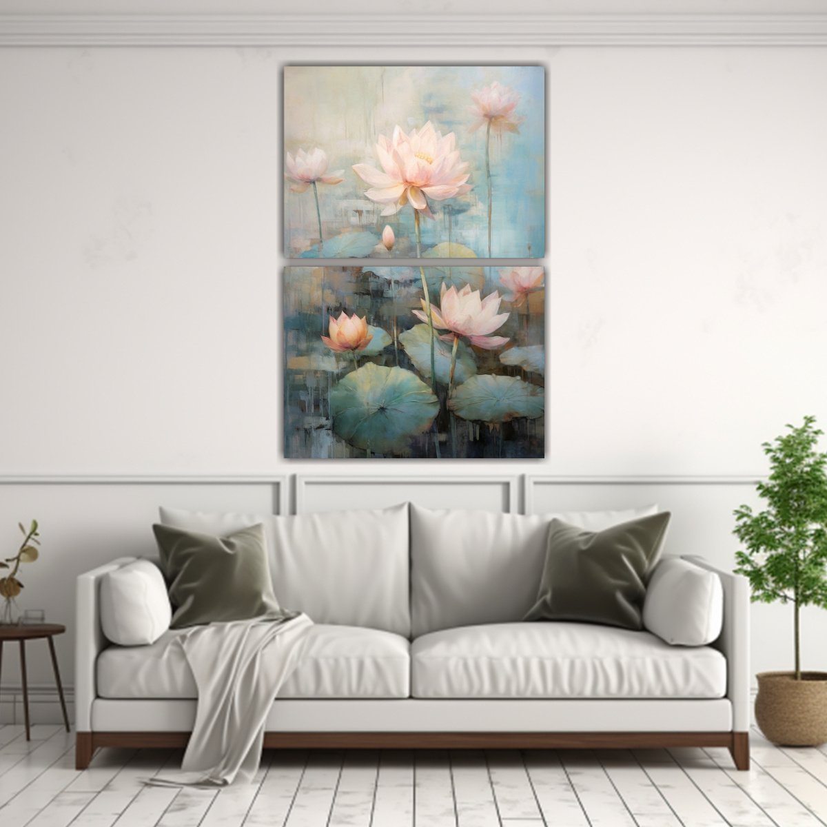 DOS LIENZOS IMPRESO FLORES DE LOTO ROSADAS EN VER 40X60 CM - 2