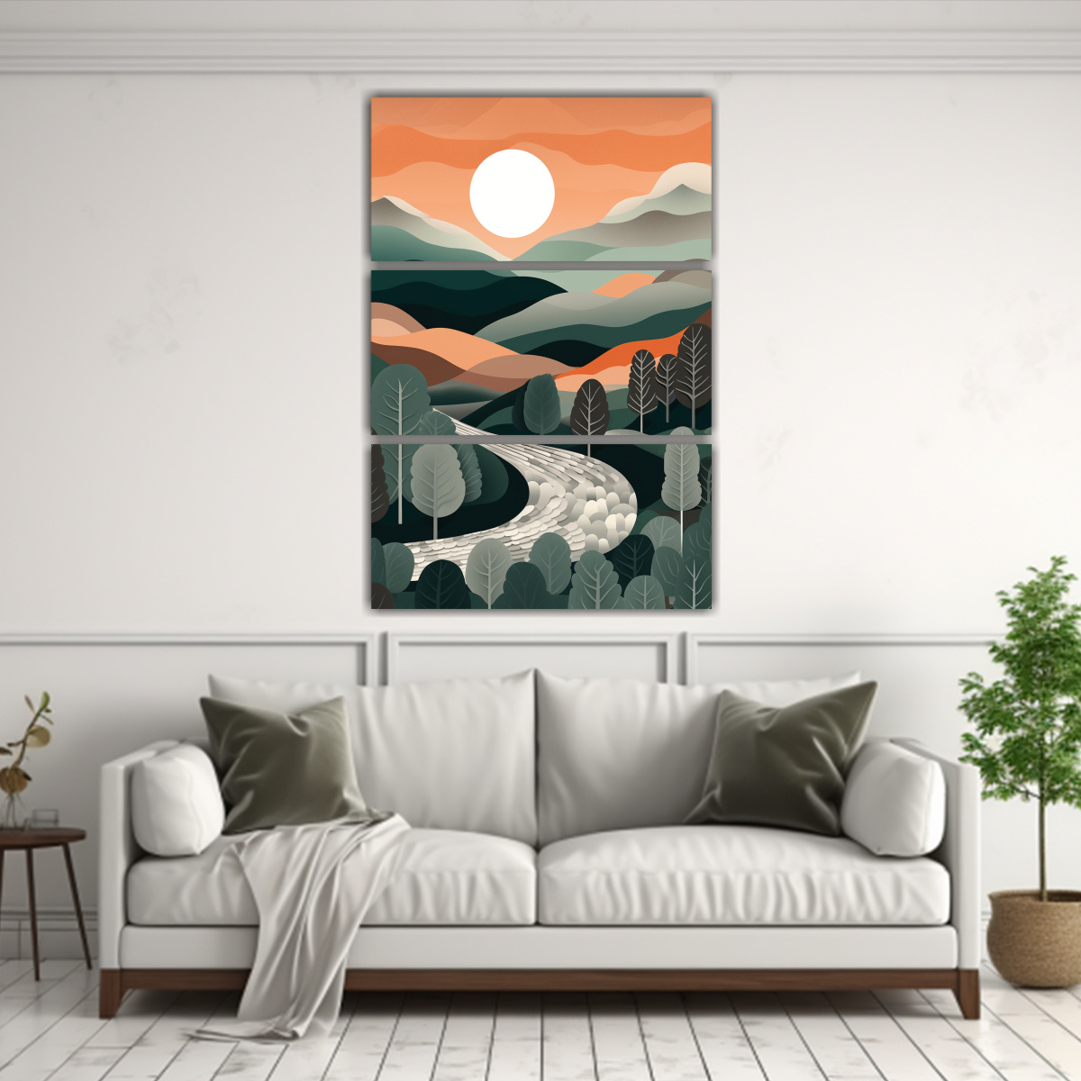 TRÍPTICO DIBUJO ALEGRE: COLINA Y SOL NARANJA 120X180 CM - 2