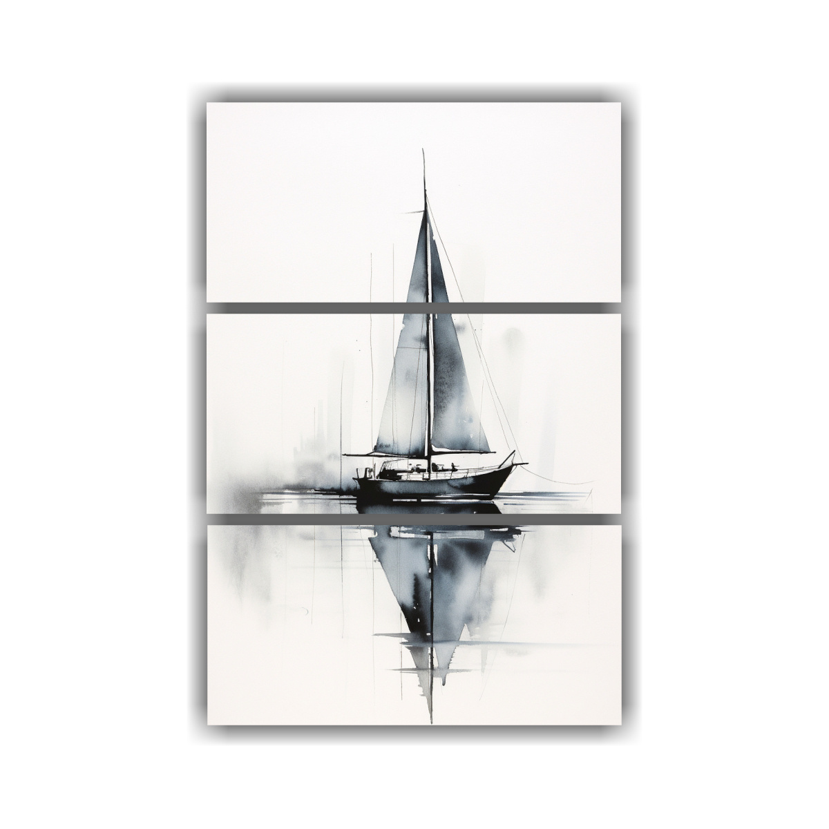 PINTURA ACUARELA DETALLADA DE UN VELERO EN EL AGUA 40X60 CM - 1