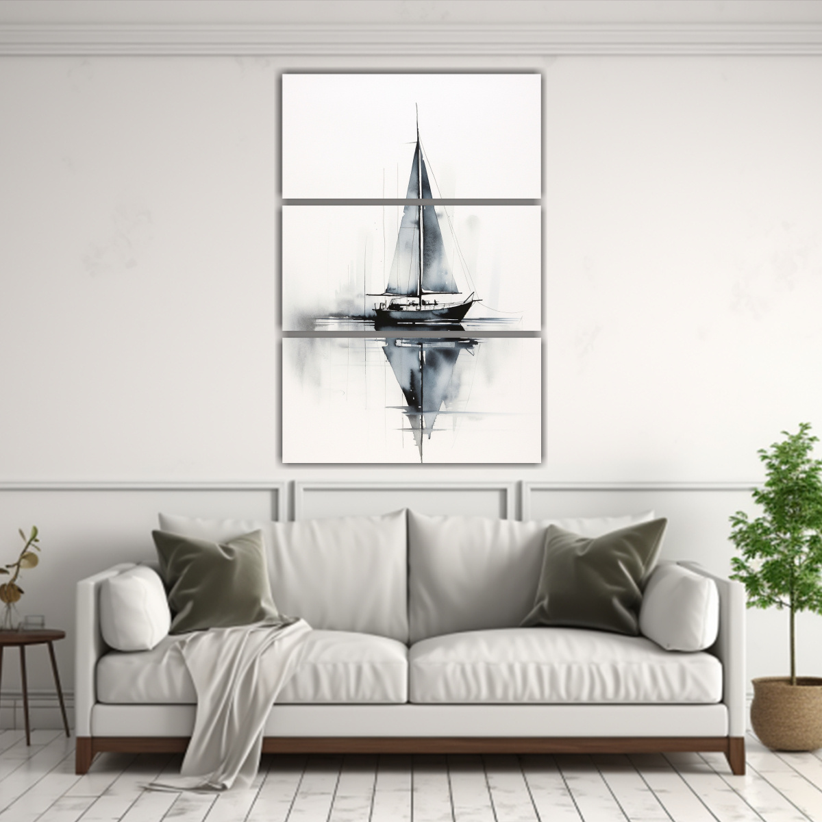 PINTURA ACUARELA DETALLADA DE UN VELERO EN EL AGUA 40X60 CM - 2
