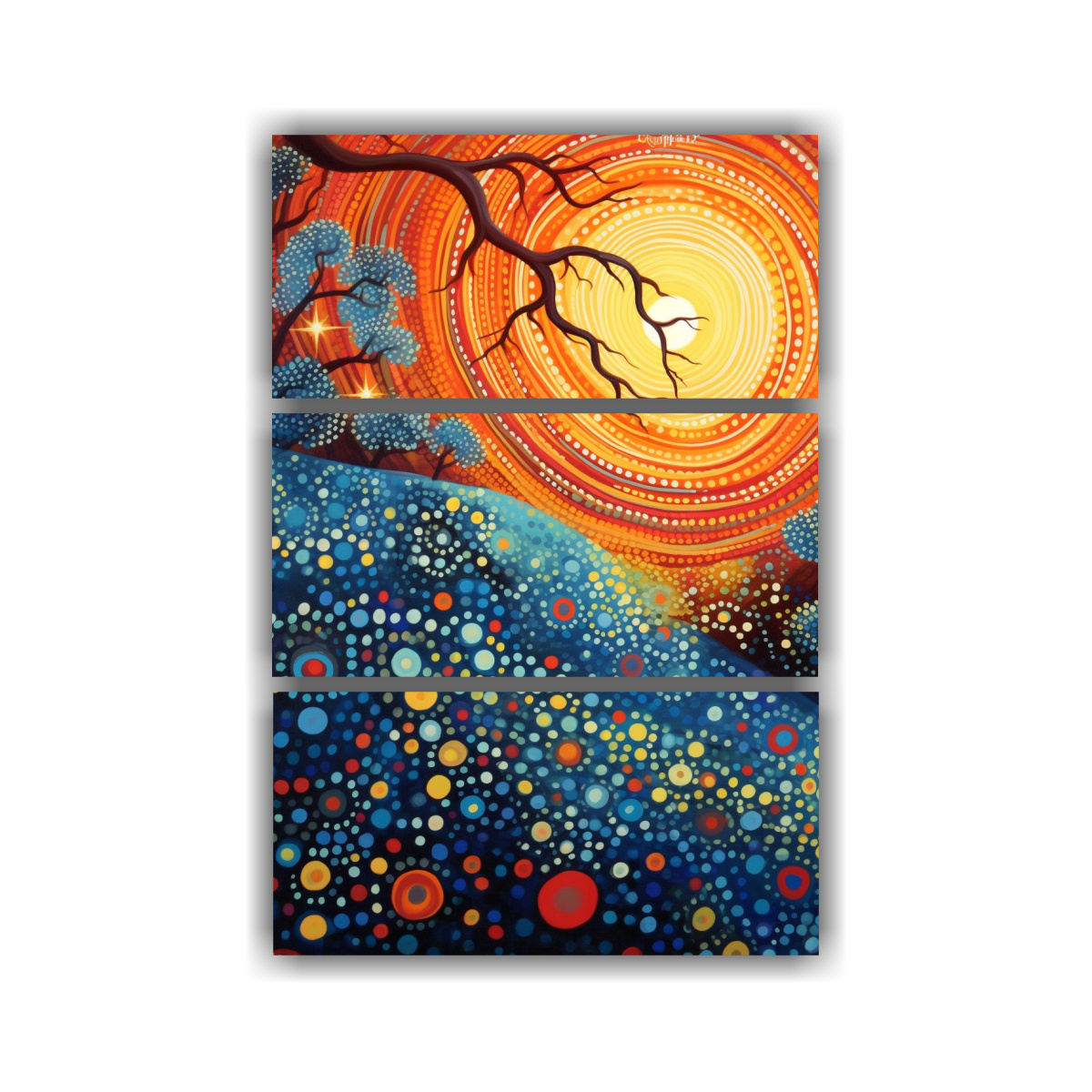 CONJUNTO DE 3 LIENZOS DE TELA CON ARTE ABORIGEN 40X60 CM - 1