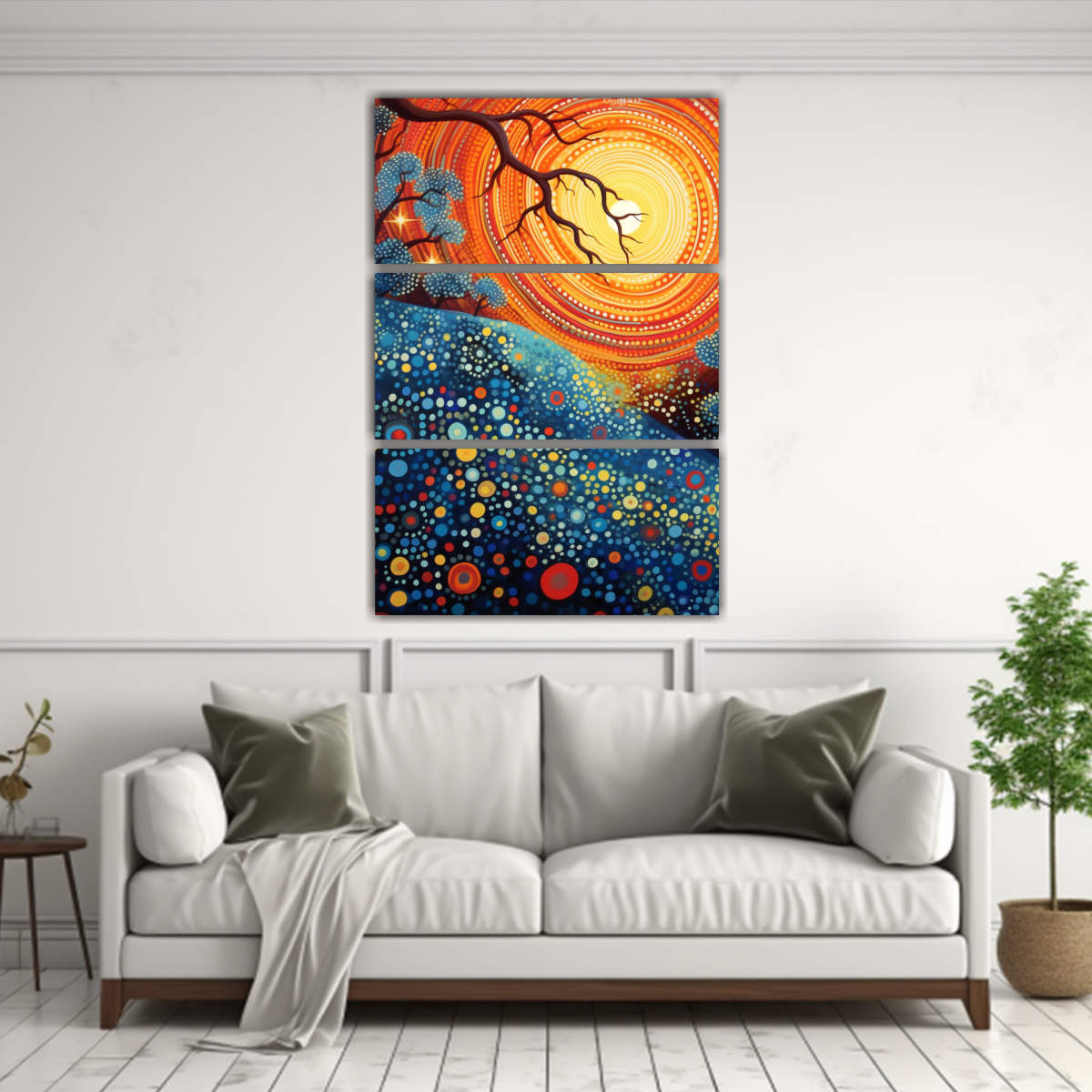 CONJUNTO DE 3 LIENZOS DE TELA CON ARTE ABORIGEN 40X60 CM - 2