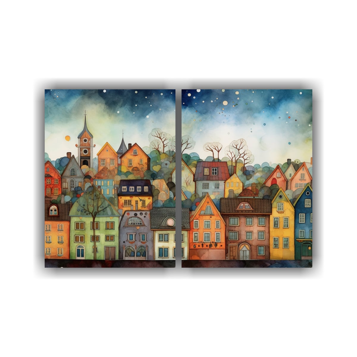 PINTURA ACUARELA CIUDAD SUECA PAISAJE URBANO 60X45 CM - 1
