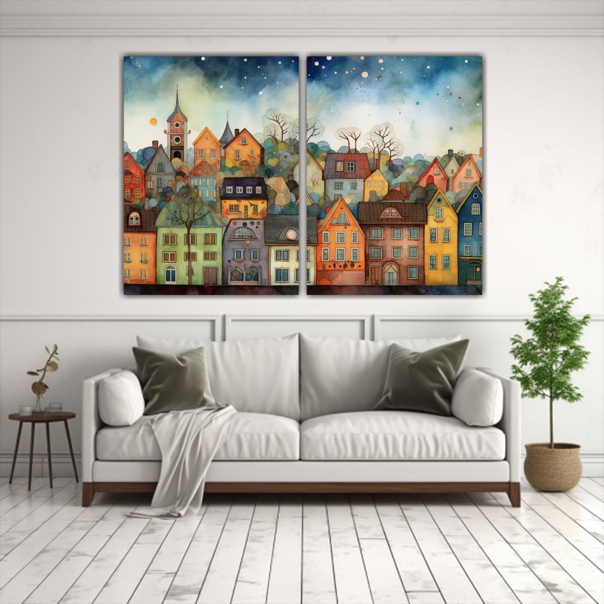 PINTURA ACUARELA CIUDAD SUECA PAISAJE URBANO 60X45 CM - 2