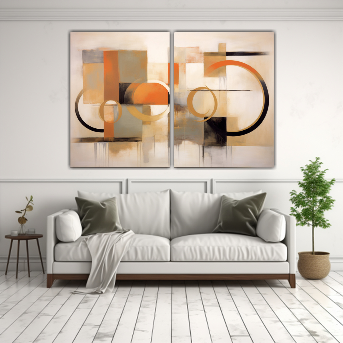 PINTURA AL ÓLEO ENMARCADA DE CÍRCULOS Y LÍNEAS 60X40 CM - 2
