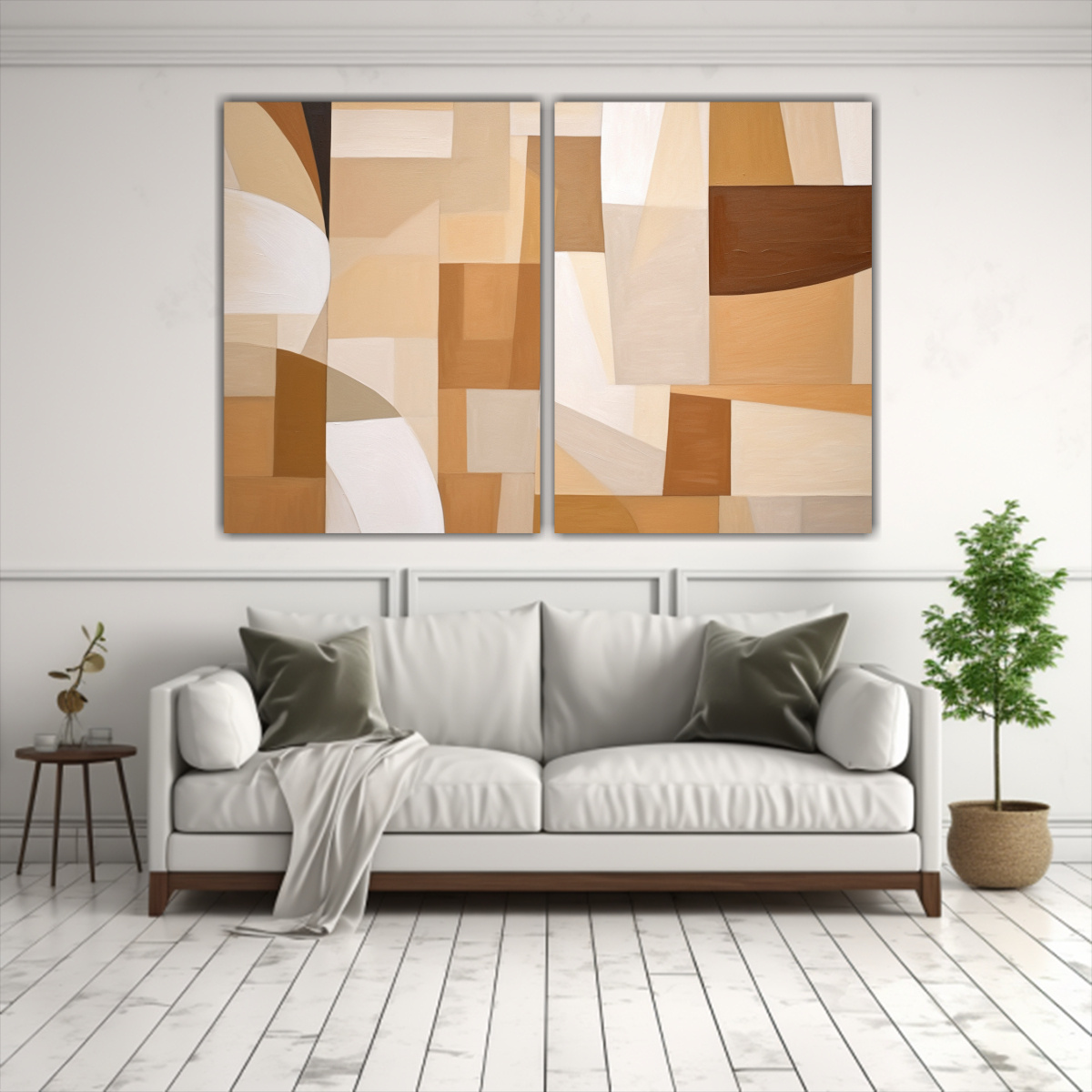 PINTURA ABSTRACTA GEOMÉTRICA EN ESTILO BEIGE 160X120 CM - 2