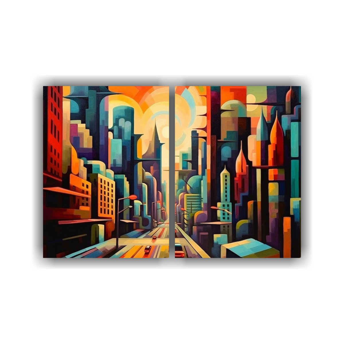 PAISAJE URBANO FUTURISTA CON CAMINOS Y CUBISMO EN 120X80 CM - 1