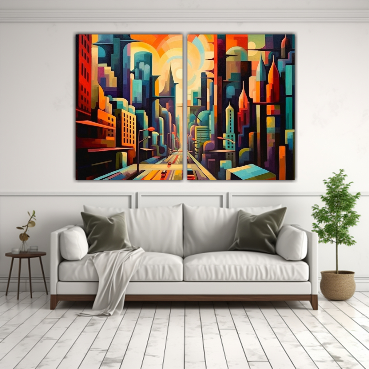 PAISAJE URBANO FUTURISTA CON CAMINOS Y CUBISMO EN 120X80 CM - 2