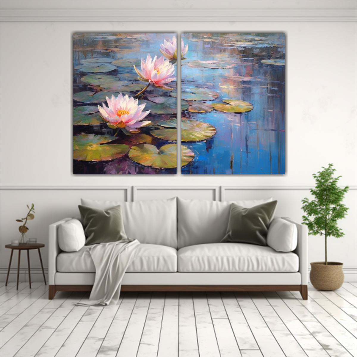 CUADRO DE PARED: ESTANQUE CON NENÚFARES Y SAUCE 100X65 CM - 2