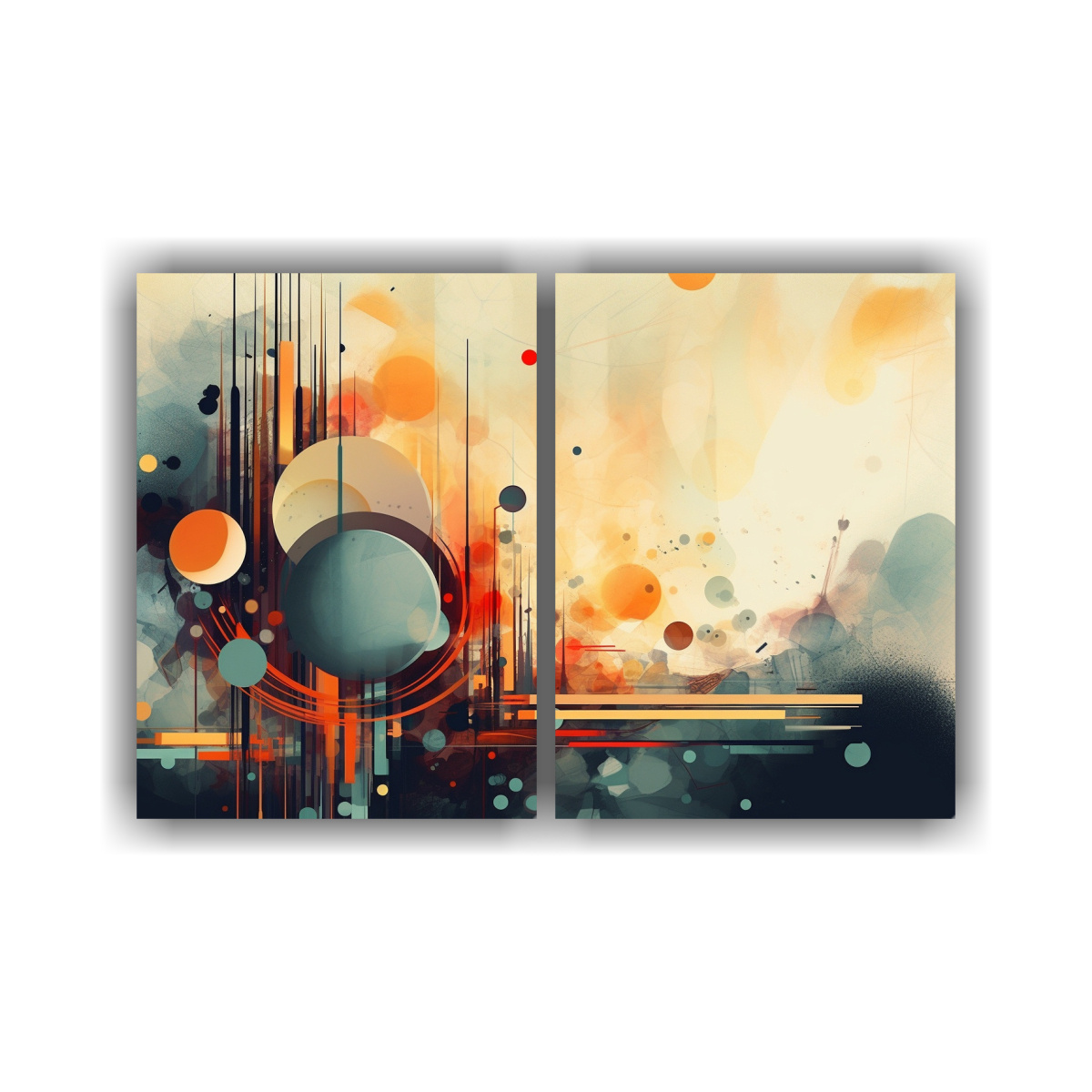 FONDO DE ARTE MODERNO ESPECTACULAR EN DOS CUADROS 60X45 CM - 1
