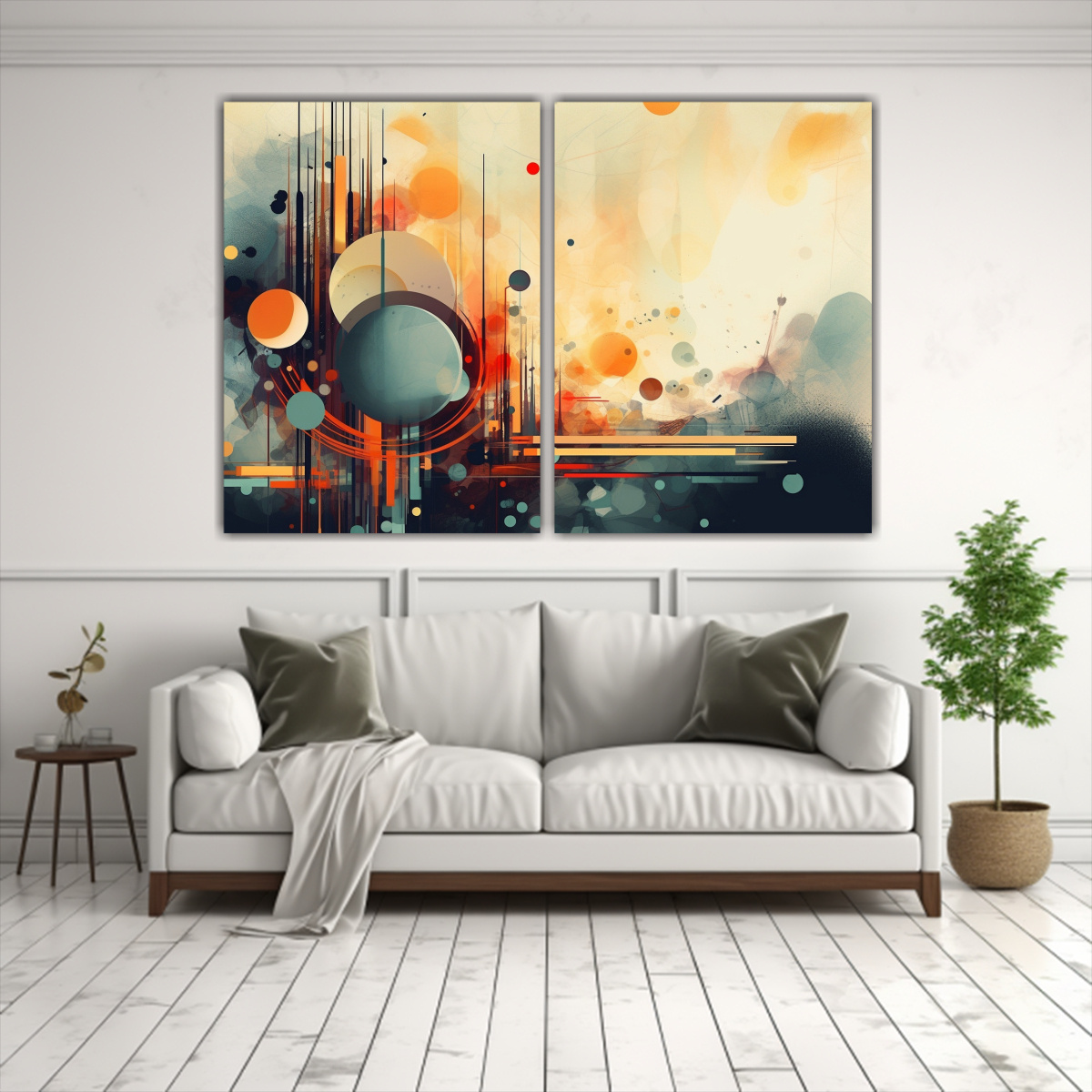 FONDO DE ARTE MODERNO ESPECTACULAR EN DOS CUADROS 60X45 CM - 2