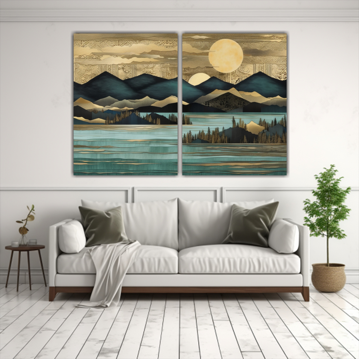 TAPIZ MINIMALISTA DE MONTAÑAS Y LUNA EN ESTILO 100X65 CM - 2