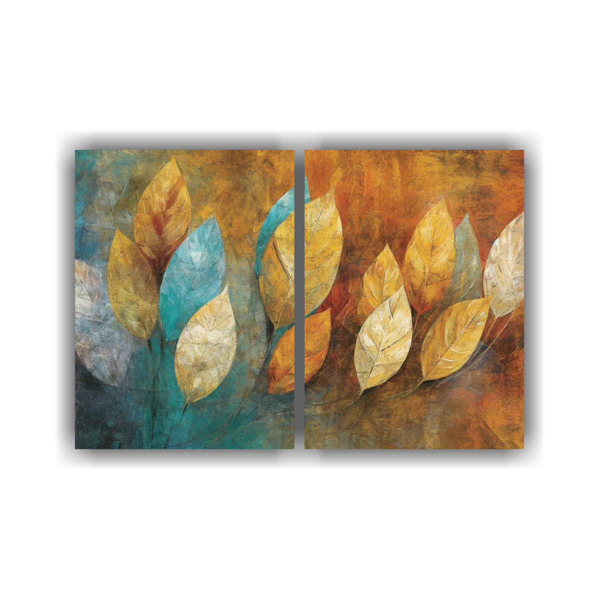 CUADROS ABSTRACTOS DE HOJAS VINTAGE EN ESTUDIO DE 120X80 CM - 1