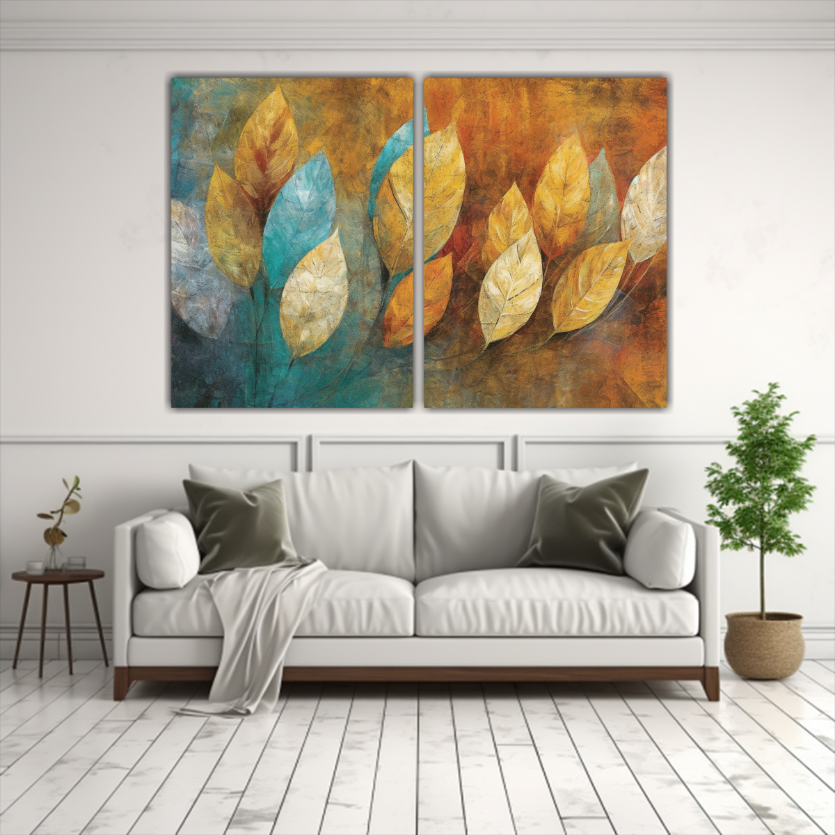 CUADROS ABSTRACTOS DE HOJAS VINTAGE EN ESTUDIO DE 120X80 CM - 2