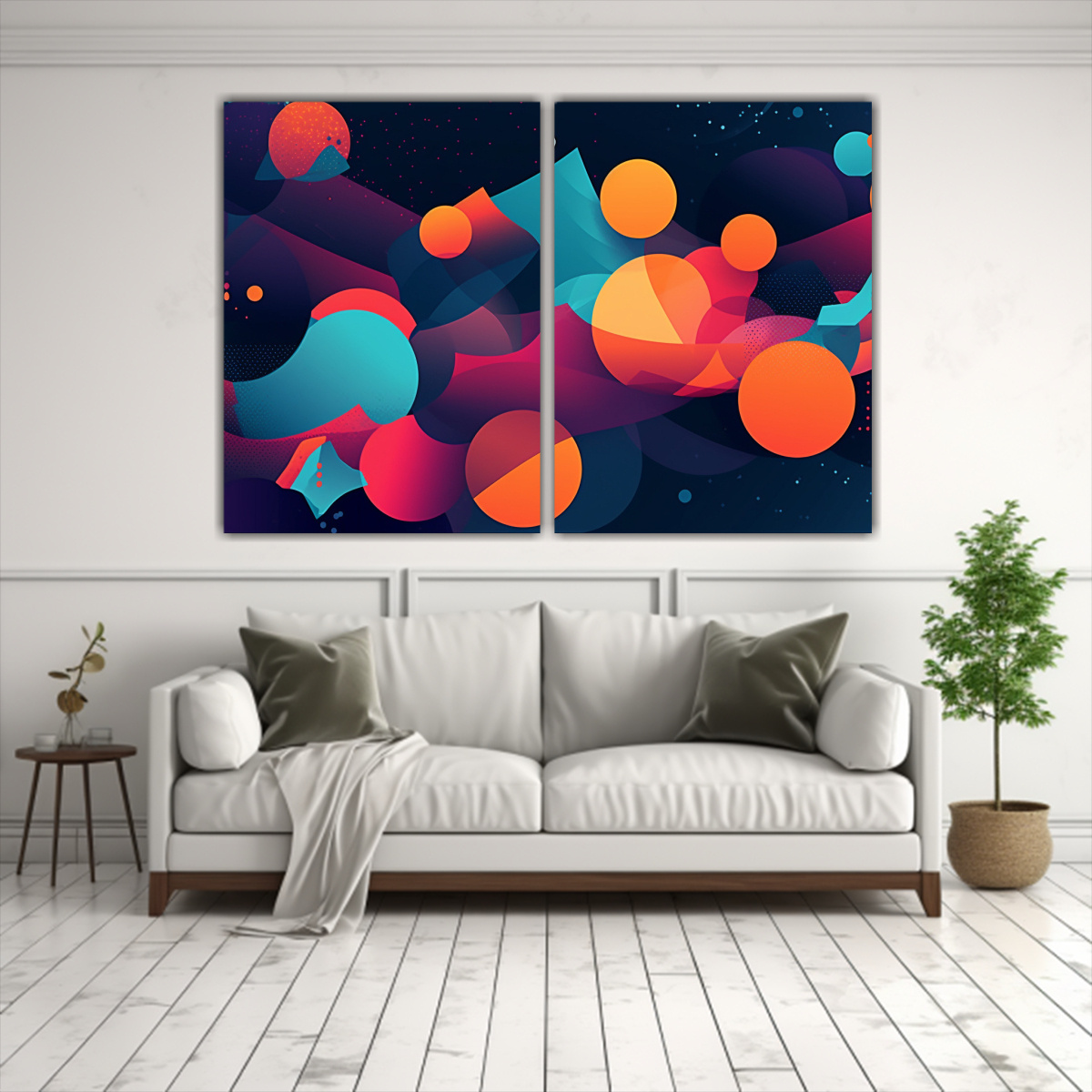 CUADROS ABSTRACTOS COLORIDOS SOBRE FONDO OSCURO: 80X60 CM - 2