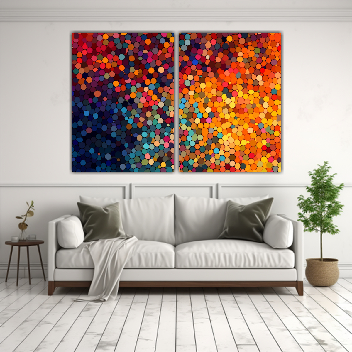 DÍPTICO IMPRESO PUNTOS DE COLOR CON SALPICADURAS 100X75 CM - 2